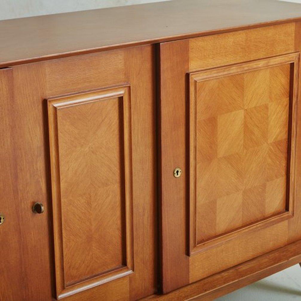 Oak Credenza With Parquetry Inlay in the Style of Jules Leleu, France 1940s For Sale 4
