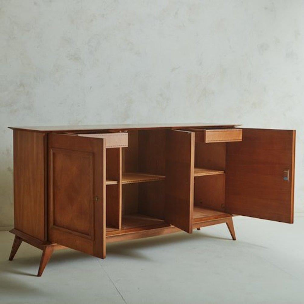 French Oak Credenza With Parquetry Inlay in the Style of Jules Leleu, France 1940s For Sale