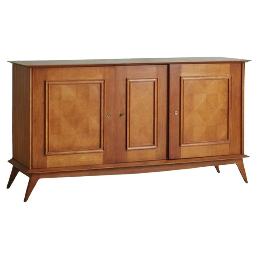 Oak Credenza With Parquetry Inlay in the Style of Jules Leleu, France 1940s For Sale