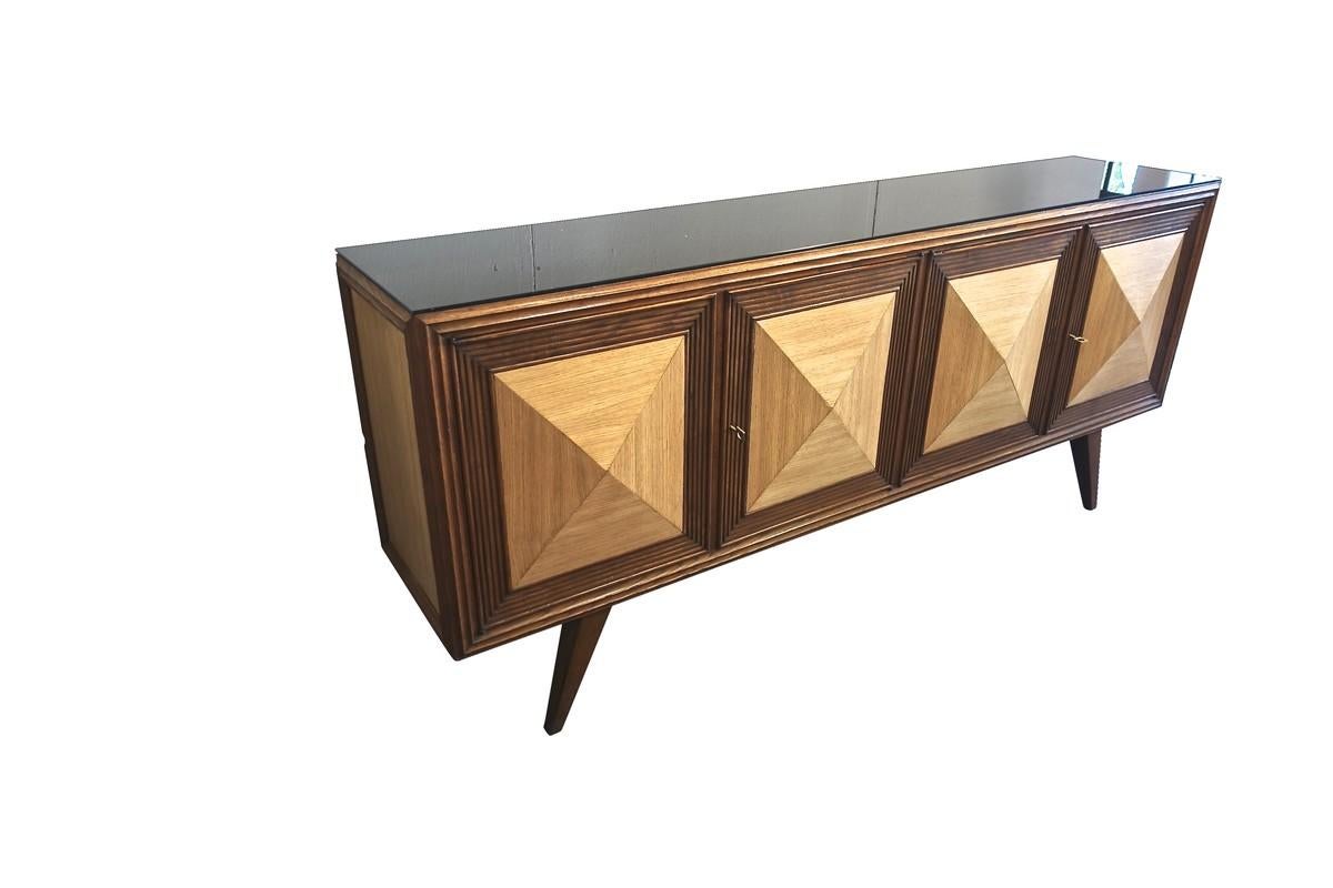 Italian Oak Credenza with Raised Panels, Italy, Midcentury