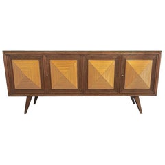 Oak Credenza with Raised Panels, Italy, Midcentury