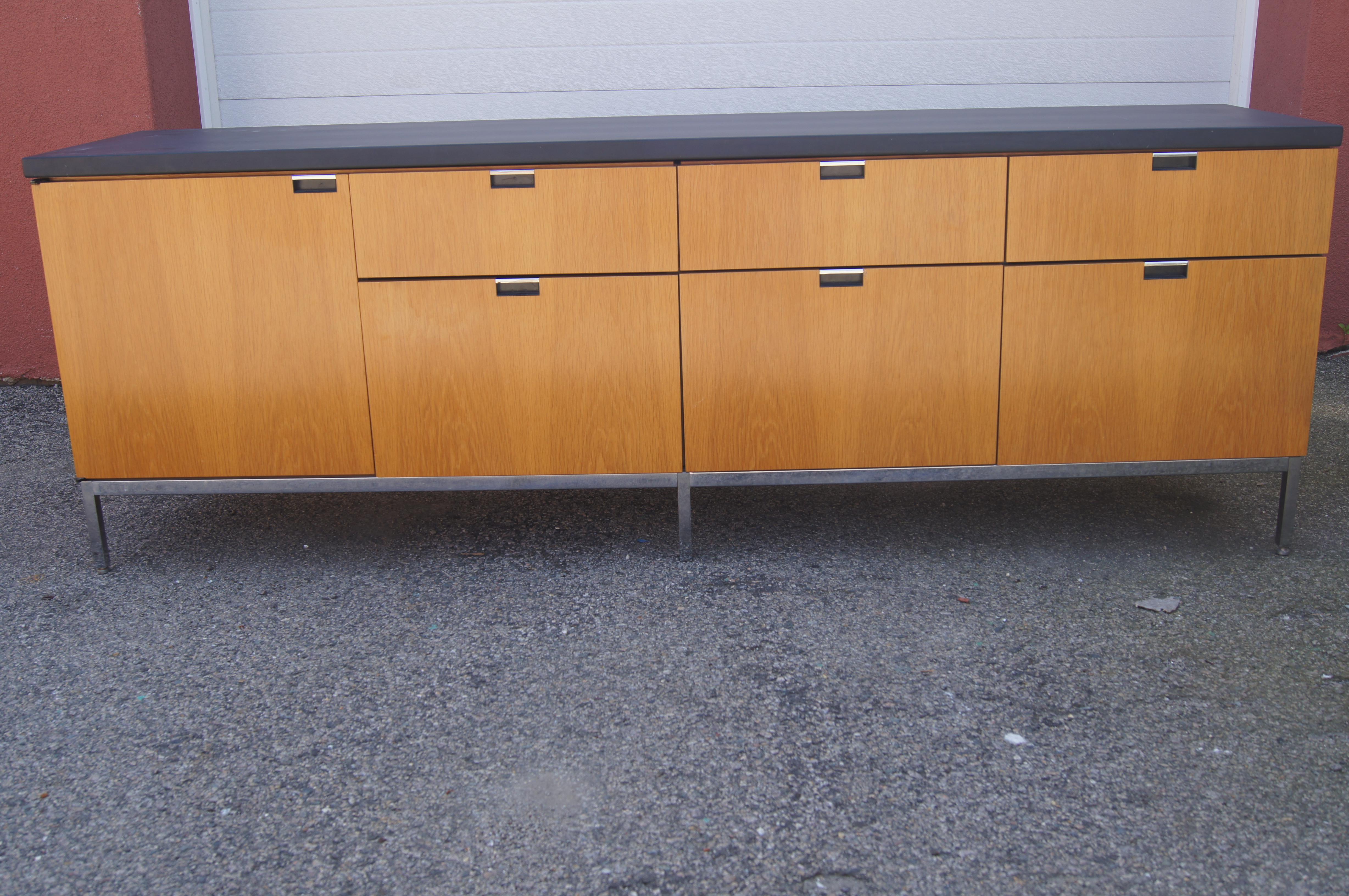 Mid-Century Modern Oak Credenza with Slate Top by Florence Knoll for Knoll For Sale