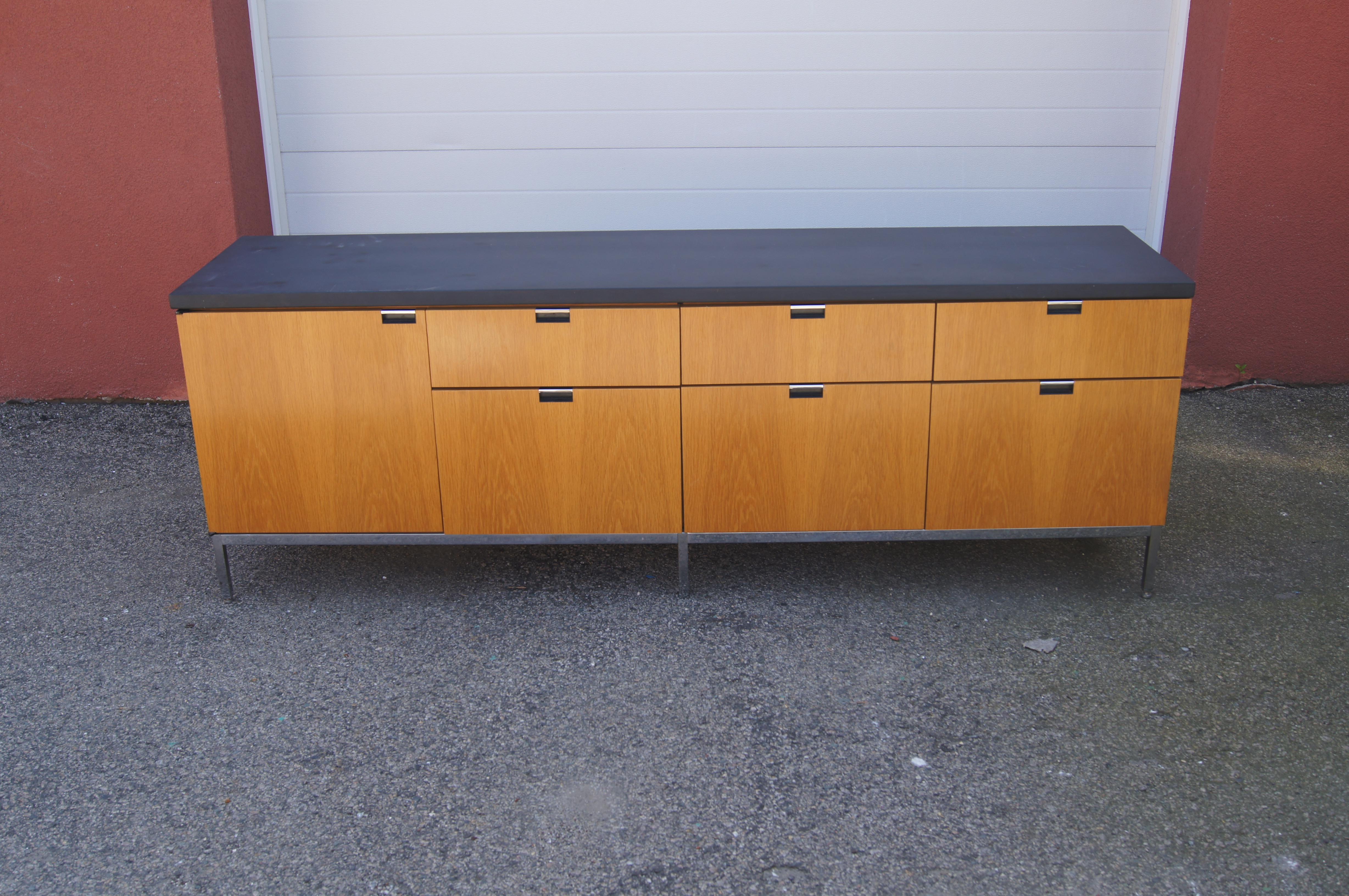 American Oak Credenza with Slate Top by Florence Knoll for Knoll For Sale