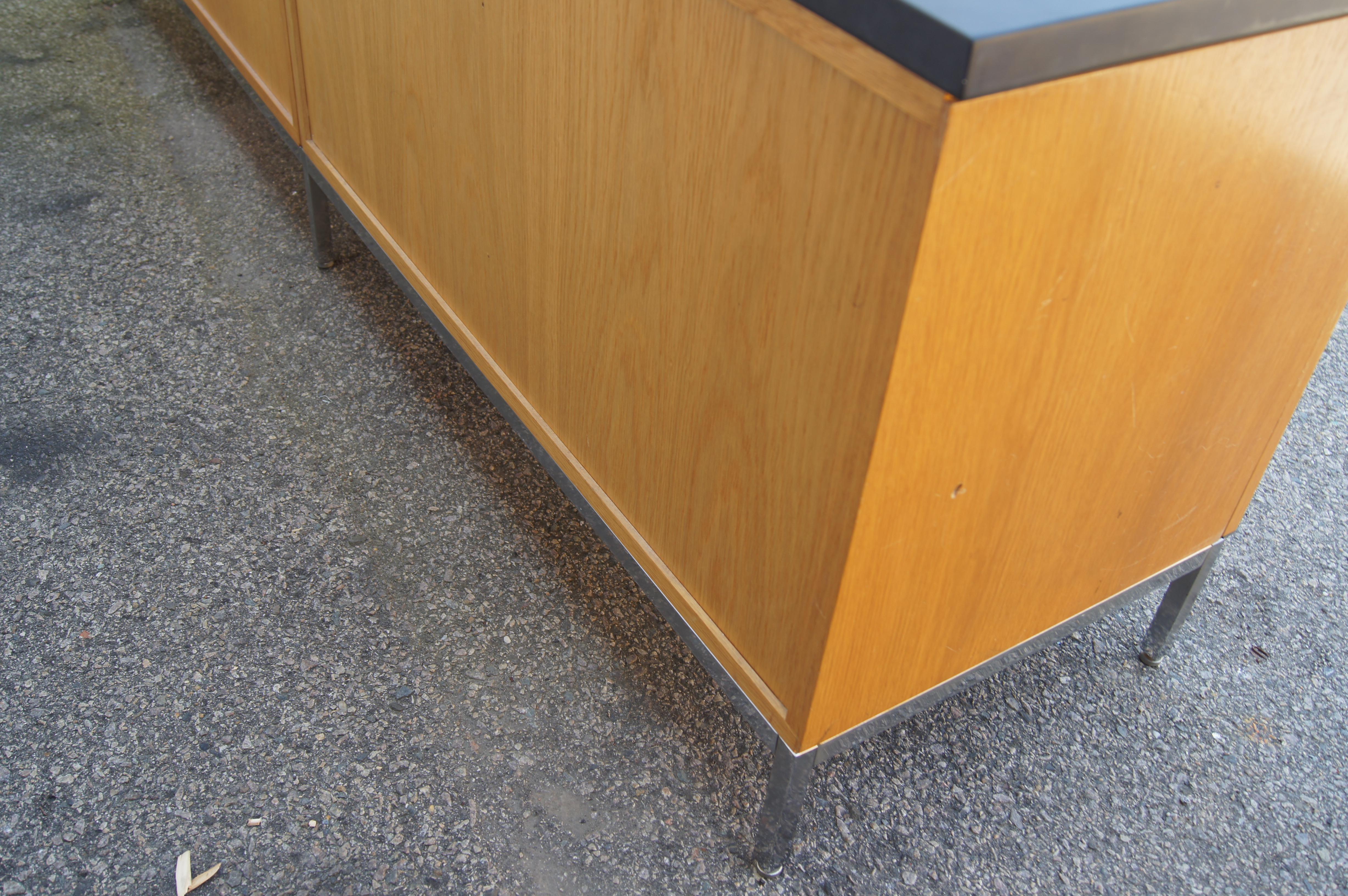 Chrome Oak Credenza with Slate Top by Florence Knoll for Knoll For Sale