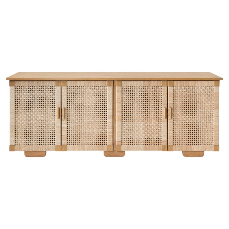 Oak Credenza with Woven Palm Cord Doors, Handmade, Michael van Beuren, LUTECA
