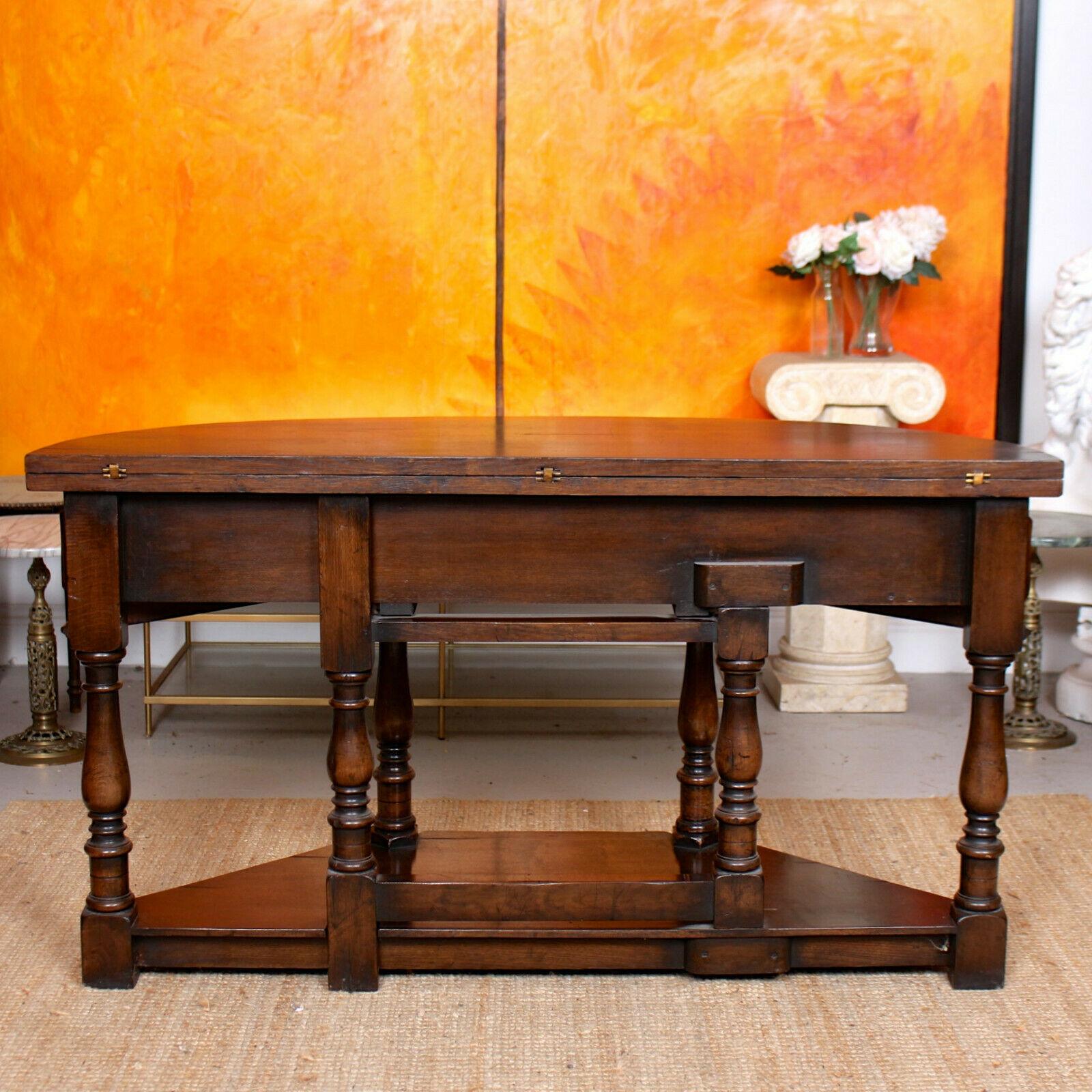 Oak Creedence Table Large Carved Folding Dining Console Table For Sale 6