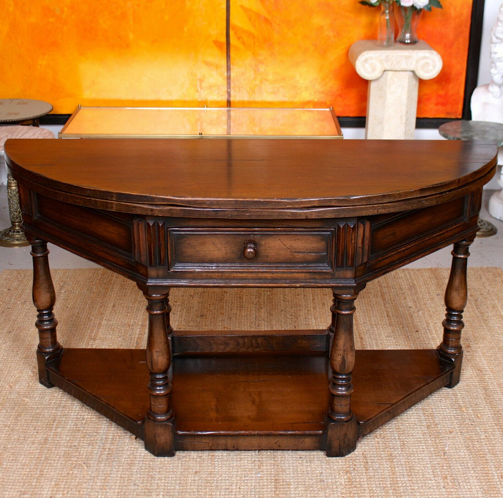Oak Creedence Table Large Carved Folding Dining Console Table In Good Condition For Sale In Newcastle upon Tyne, GB