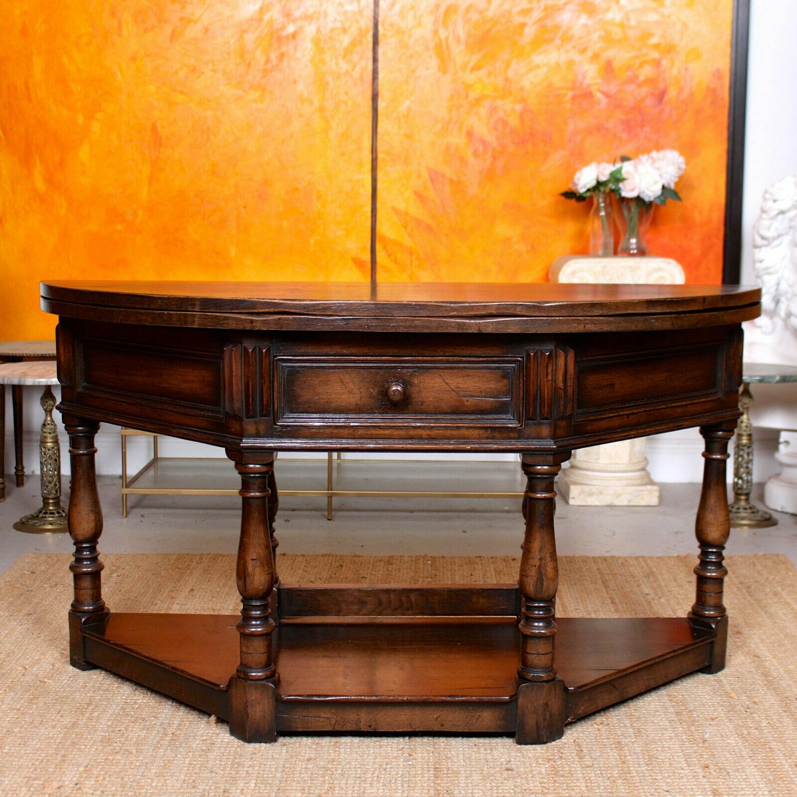 20th Century Oak Creedence Table Large Carved Folding Dining Console Table For Sale