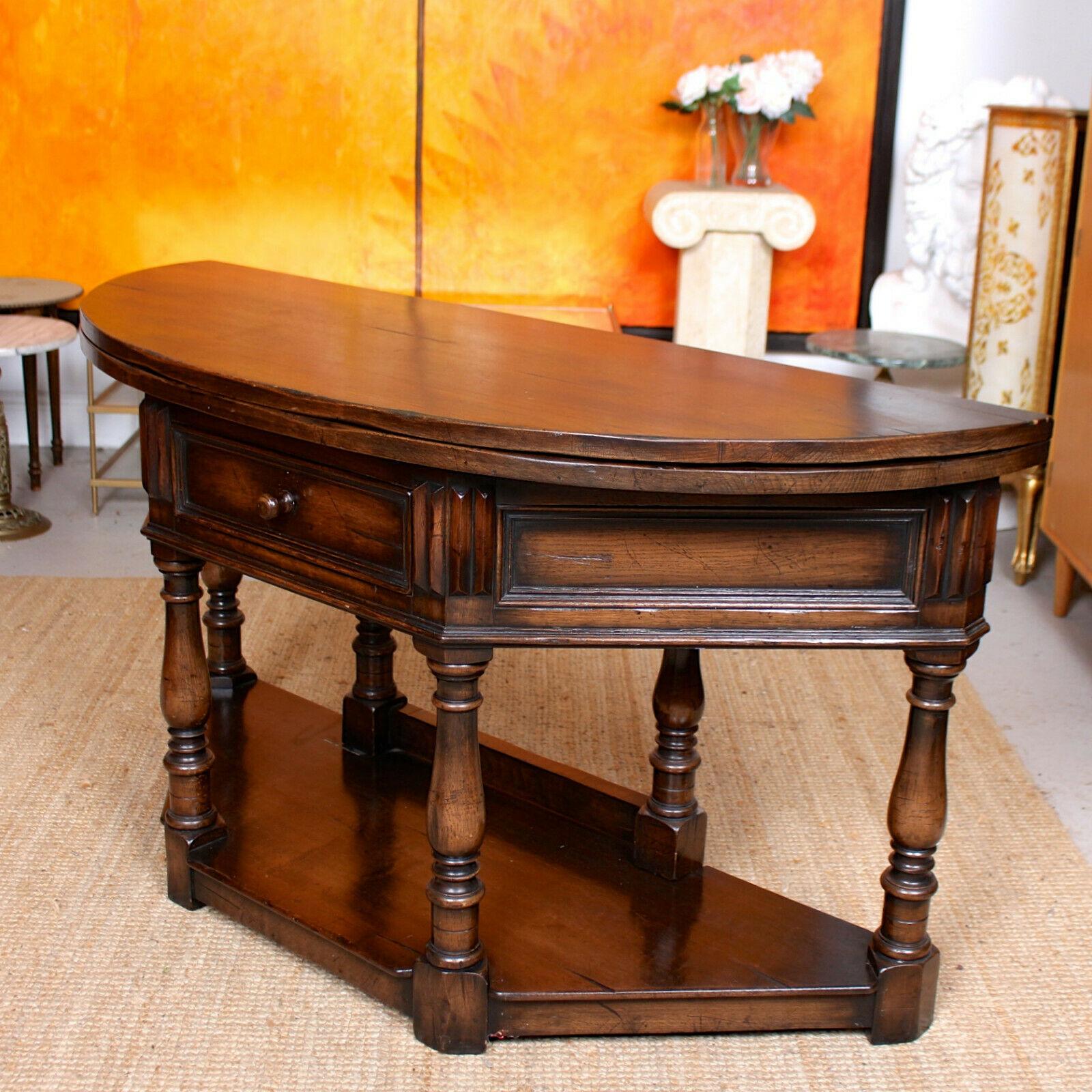 Oak Creedence Table Large Carved Folding Dining Console Table For Sale 4