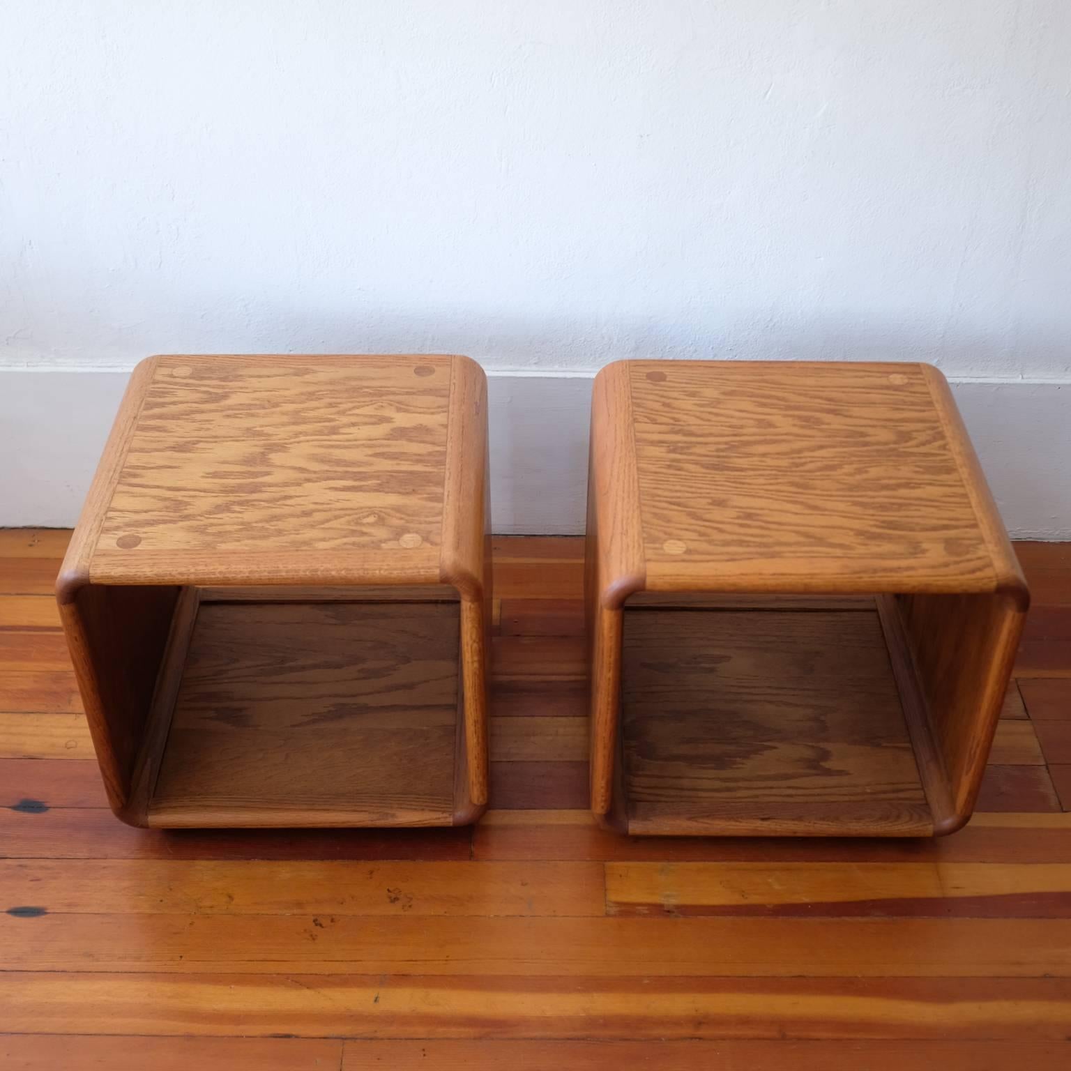 American Oak Cube Side Tables California Design, 1970s
