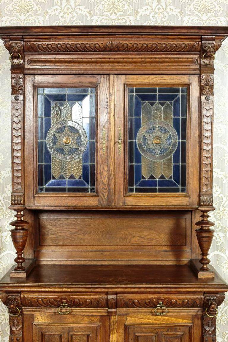 French Oak Cupboard with Stained Glass, circa 1910