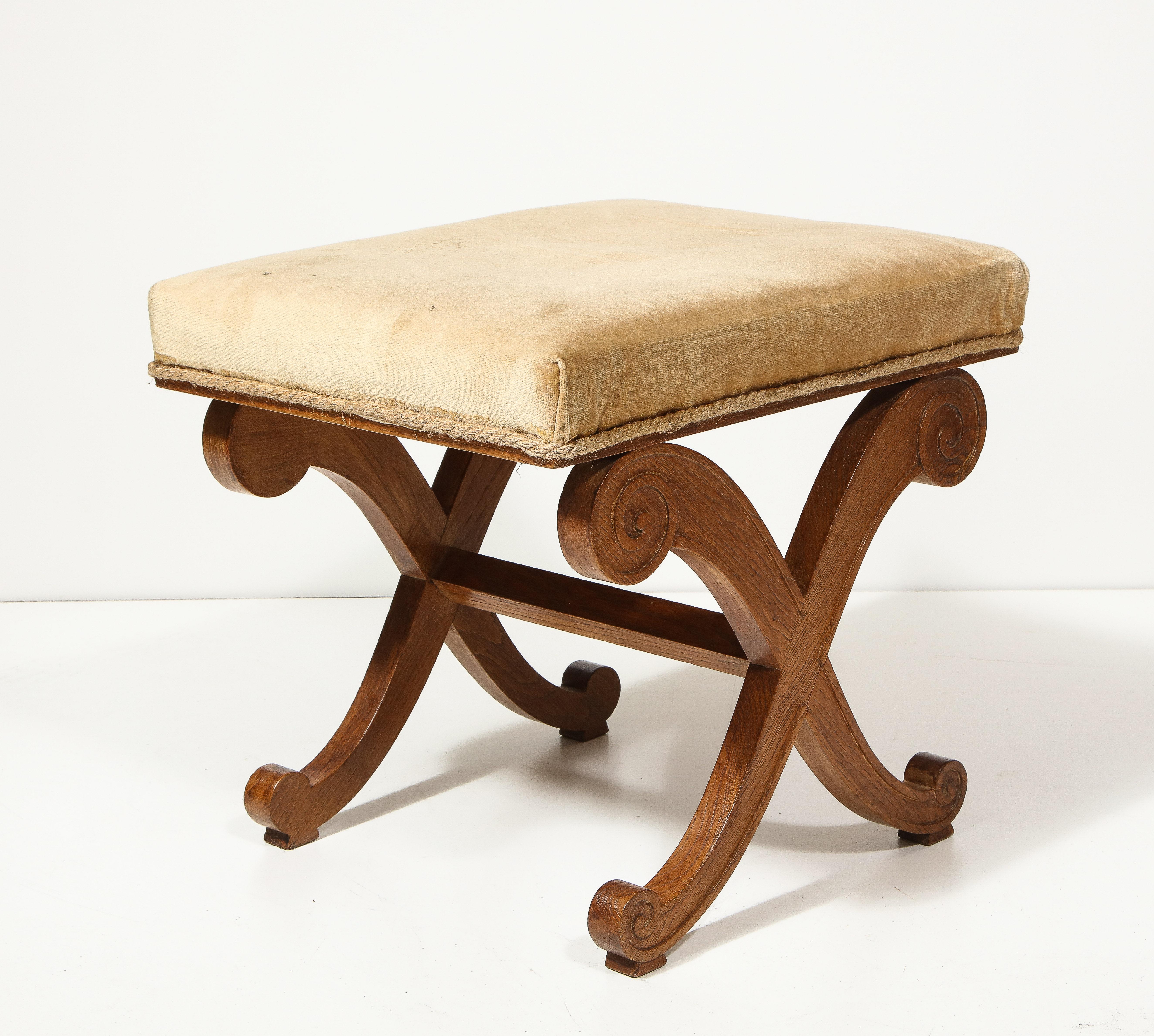 English Oak Curule Stool/Ottoman, France, c. 1940 For Sale