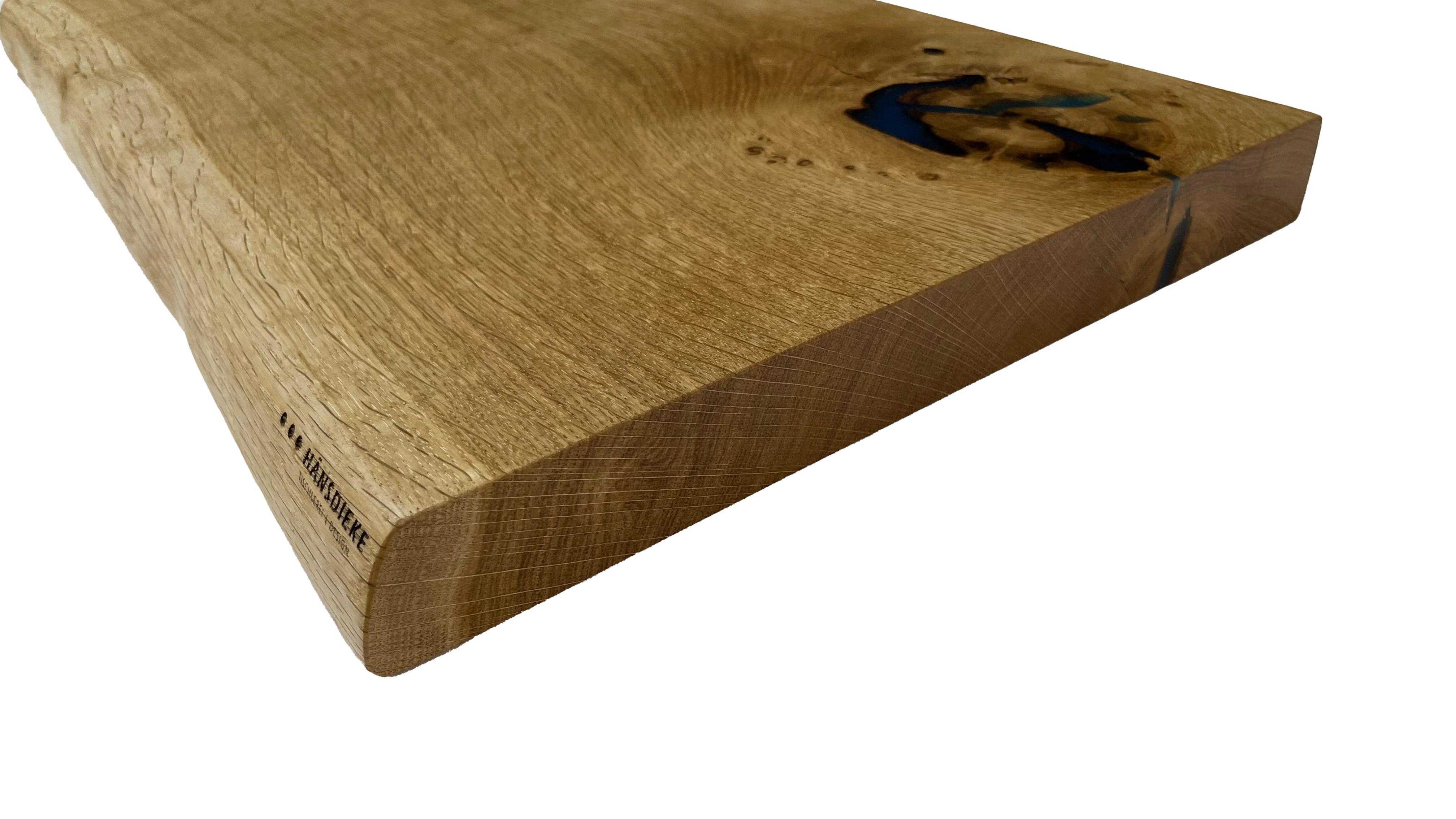 Modern Oak cutting board with blue expocide resin For Sale