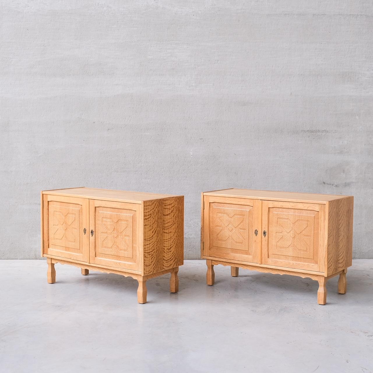 Oak Danish Mid-Century Bedside Cabinets or Sideboards attr. to Henning Kjaernulf For Sale 8