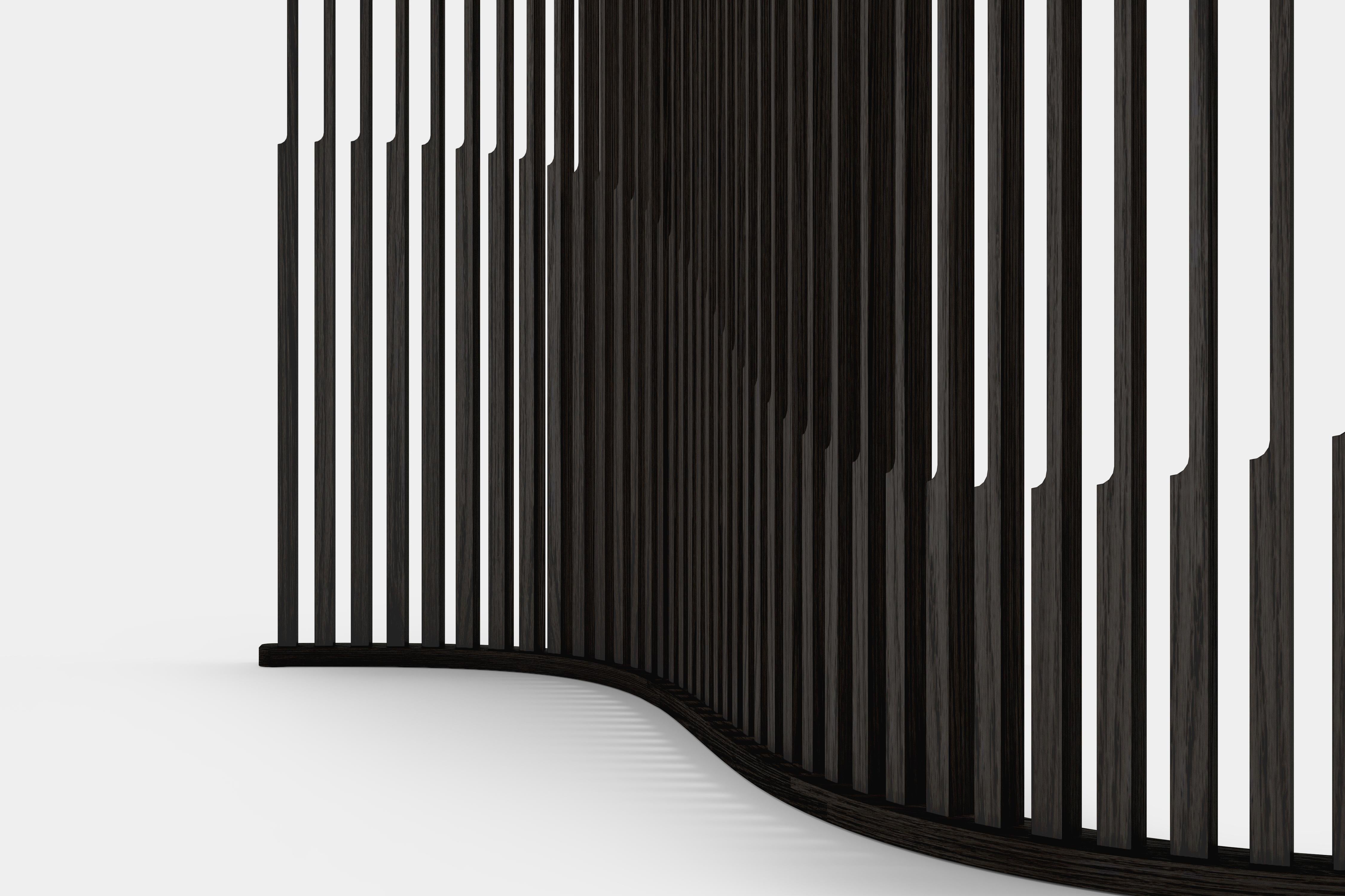 Mexican Laws of Motion Room Divider in Burn Wood, Space Divider Screen by Joel Escalona For Sale