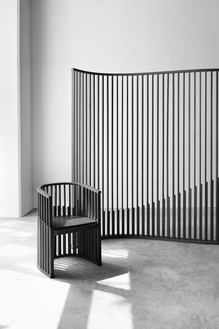 Scandinavian Modern Laws of Motion Room Divider in Burn Wood, Space Divider Screen by Joel Escalona For Sale