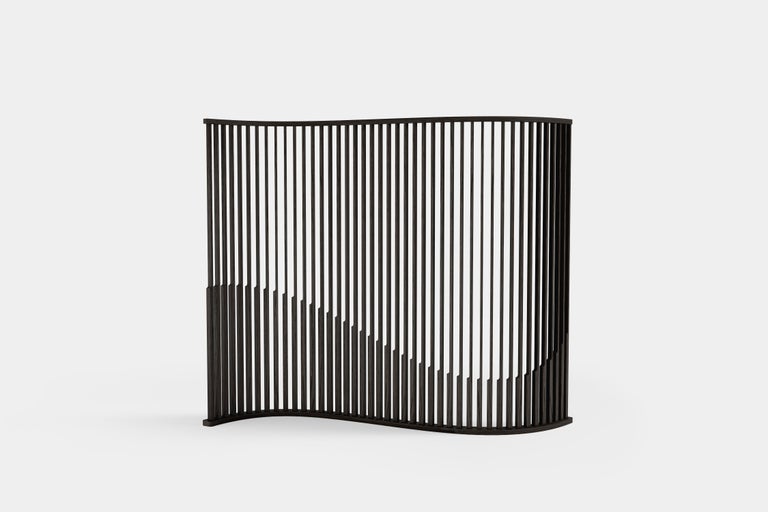 Burnished Laws of Motion Room Divider in Burn Wood, Space Divider Screen by Joel Escalona For Sale