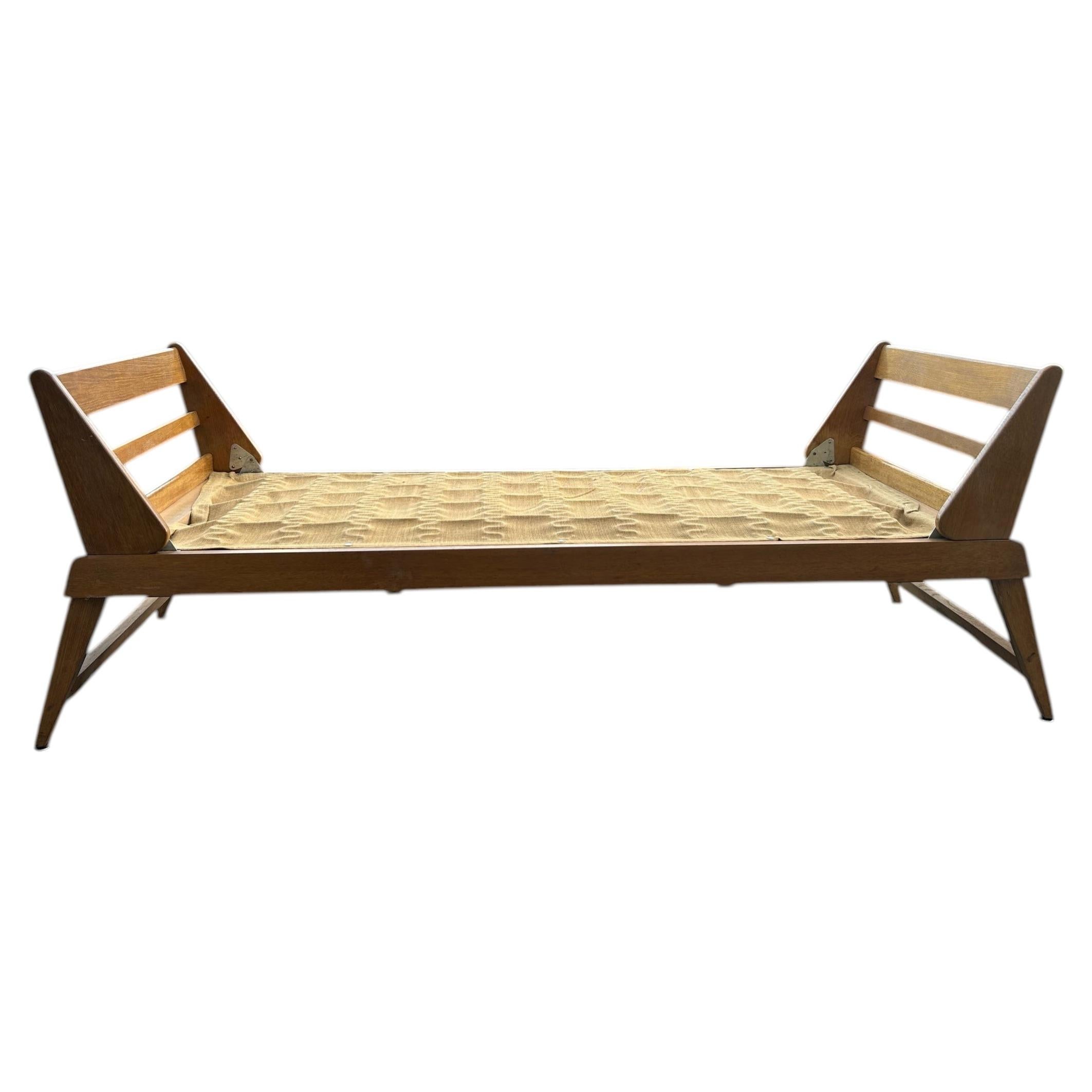 Oak Daybed Attributed to Jean Rene Caillette – Mid-Century Modern, France, 1950