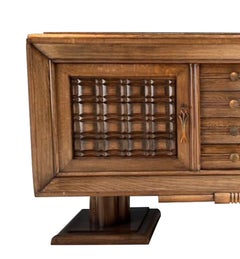 Oak Decoratively Carved Facade Two Door Credenza, France, Mid Century