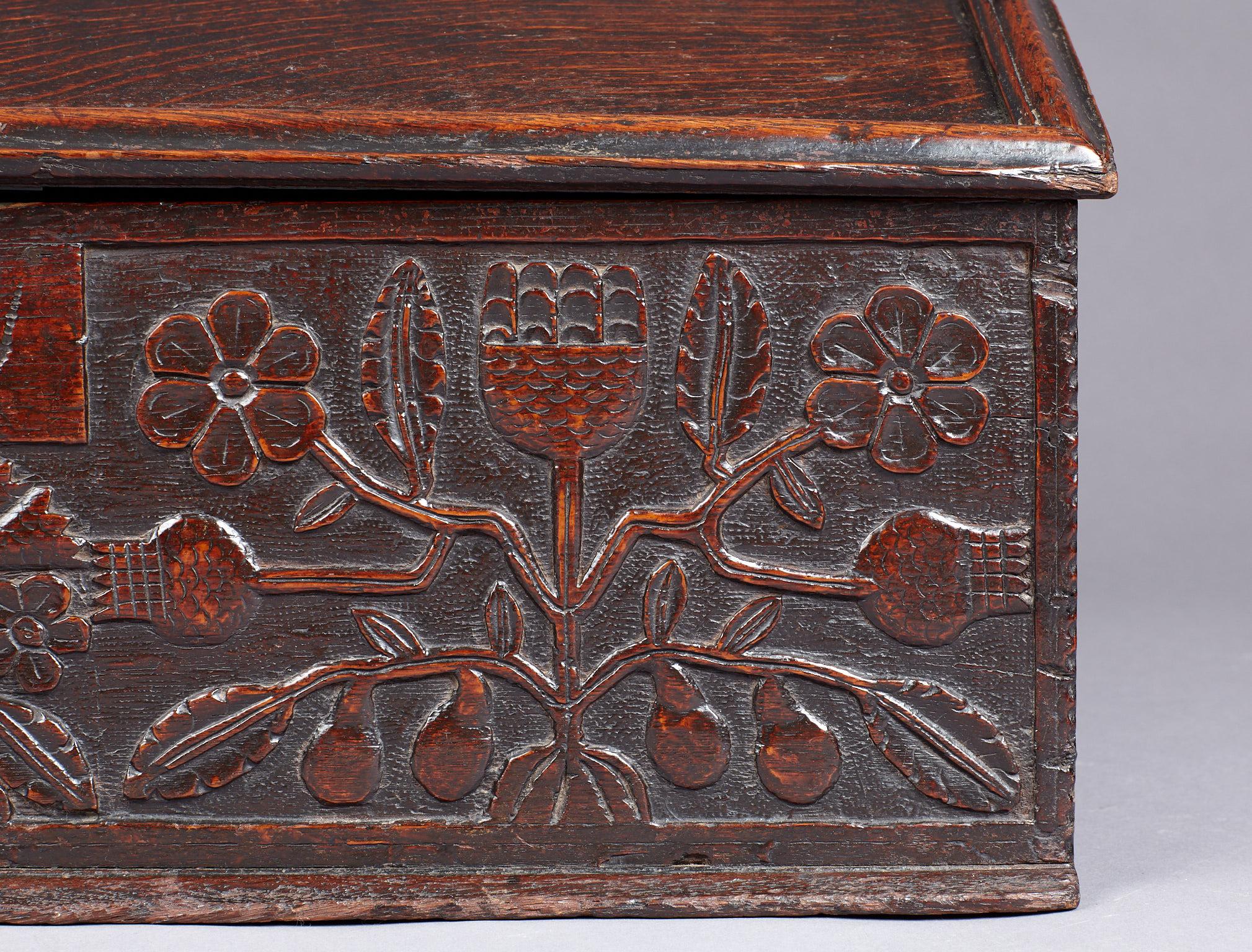 Fruitwood Oak Desk Box, Charles II period, Lancashire, circa 1660-1670 For Sale