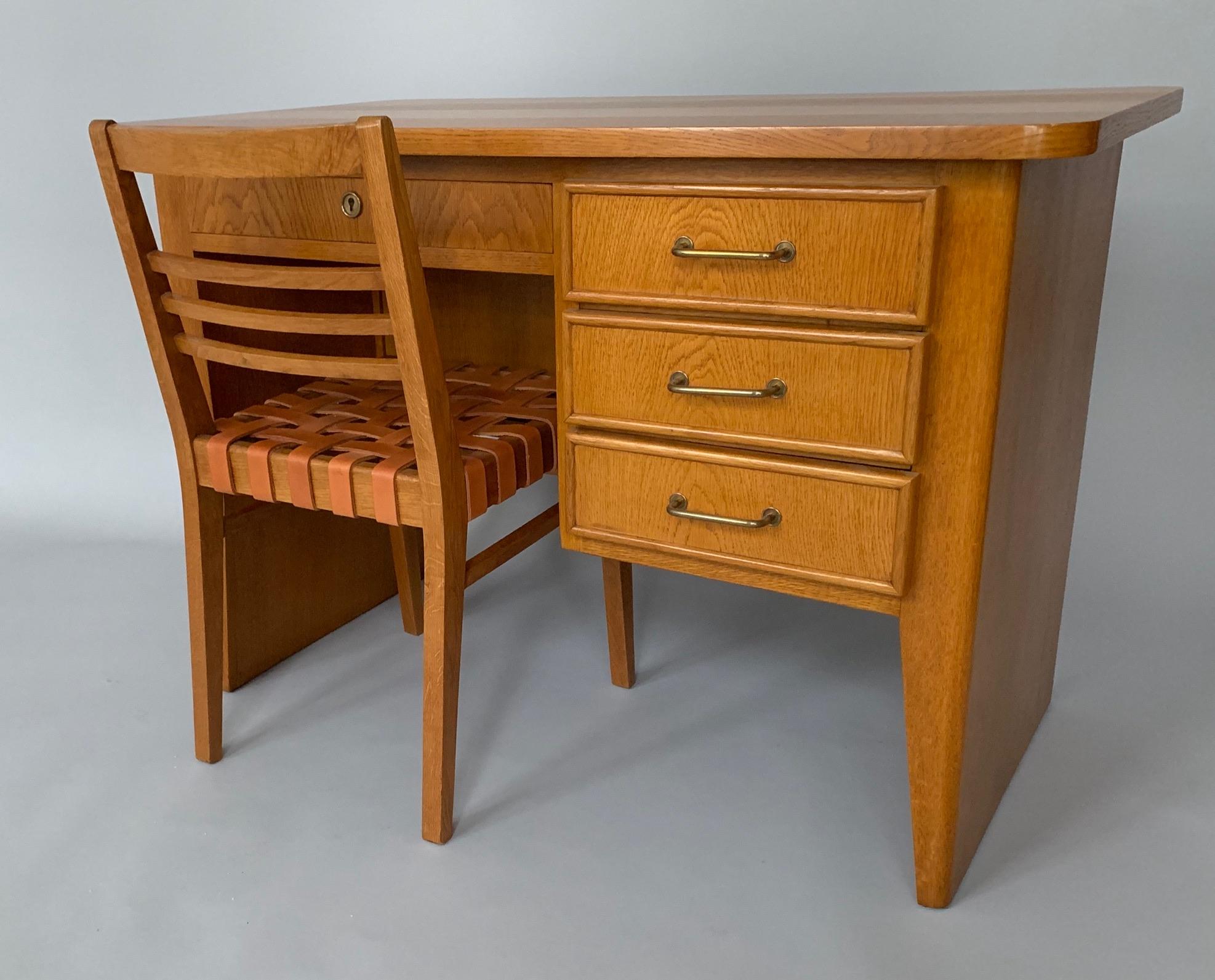 French Oak Desk by Rene Gabriel For Sale