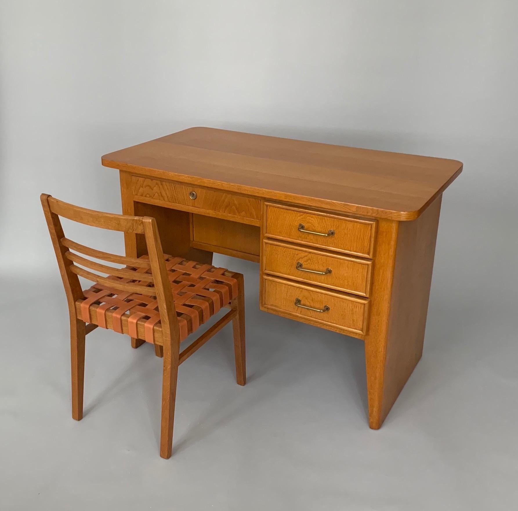 French Oak Desk by Rene Gabriel