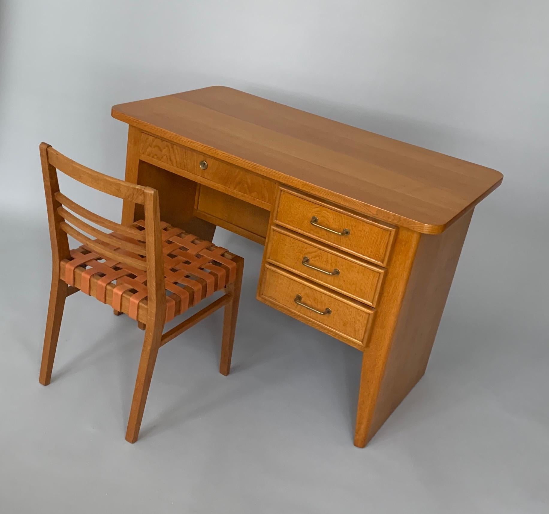 Bronze Oak Desk by Rene Gabriel For Sale