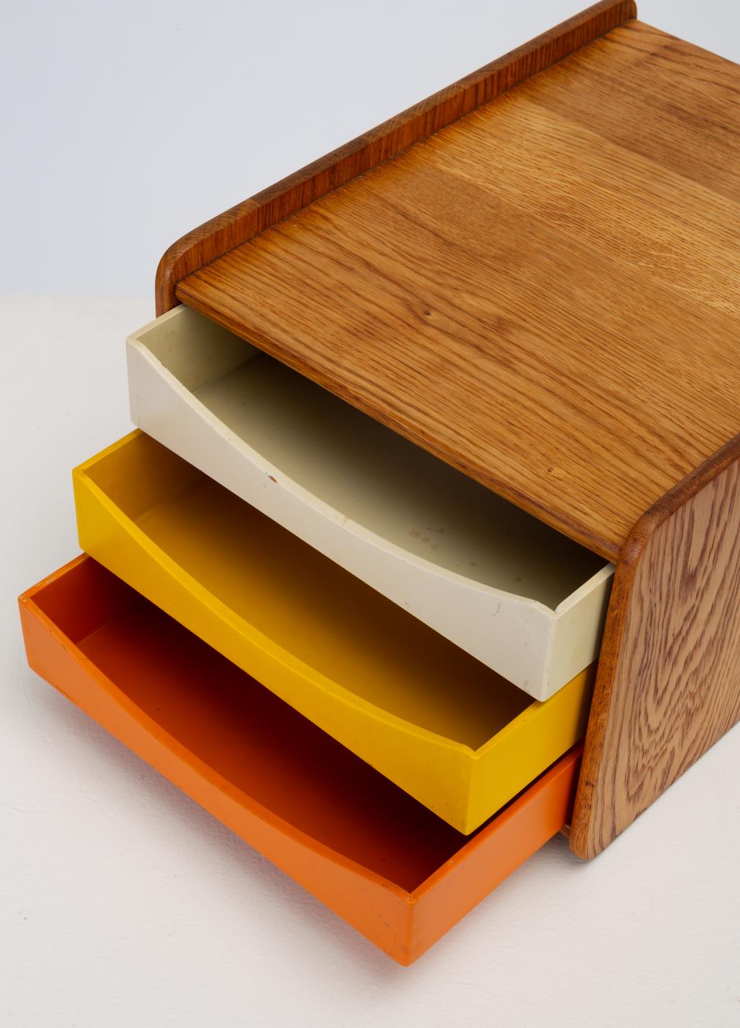 Oak Desk Organizer with Painted Drawers by Børge Mogensen for Karl Andersson 3