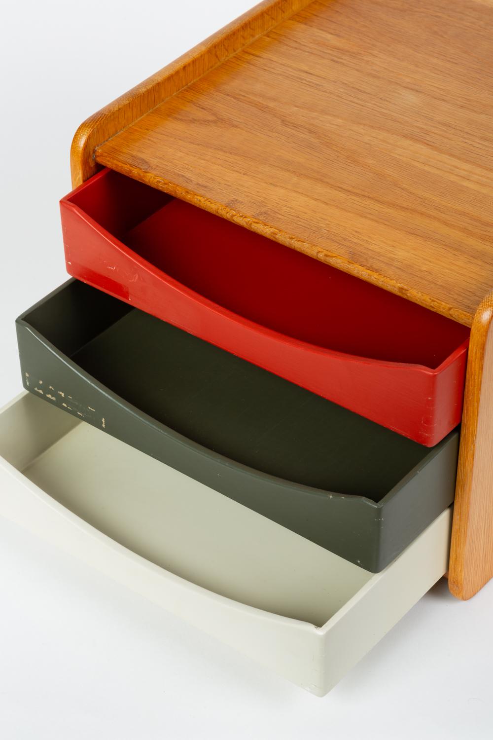 Oak Desk Organizer with Painted Drawers by Børge Mogensen for Karl Andersson 3