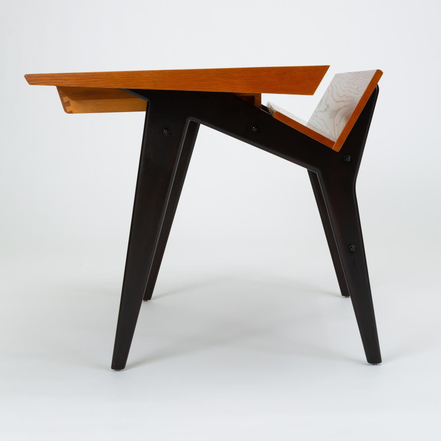 Mid-Century Modern Oak Desk with Integrated Shelf and Ebonized Legs by Hartmut Lohmeyer