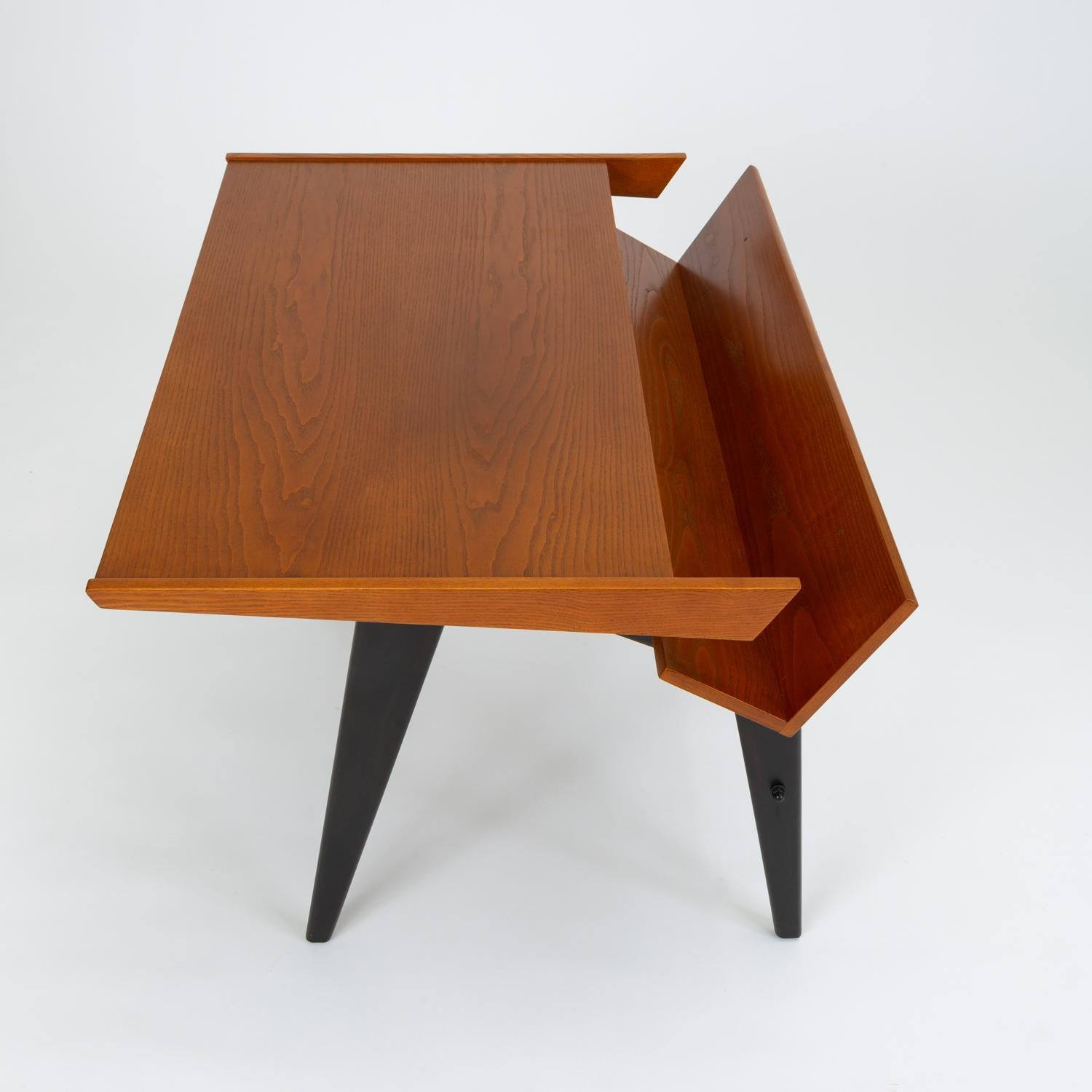 German Oak Desk with Integrated Shelf and Ebonized Legs by Hartmut Lohmeyer