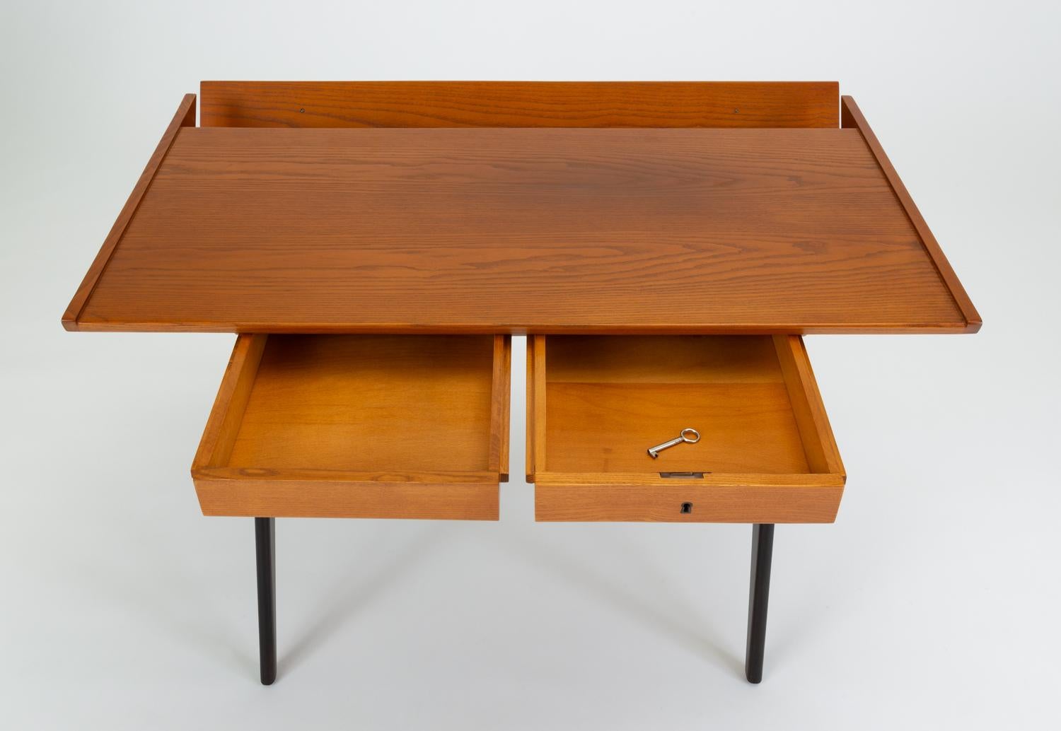 20th Century Oak Desk with Integrated Shelf and Ebonized Legs by Hartmut Lohmeyer