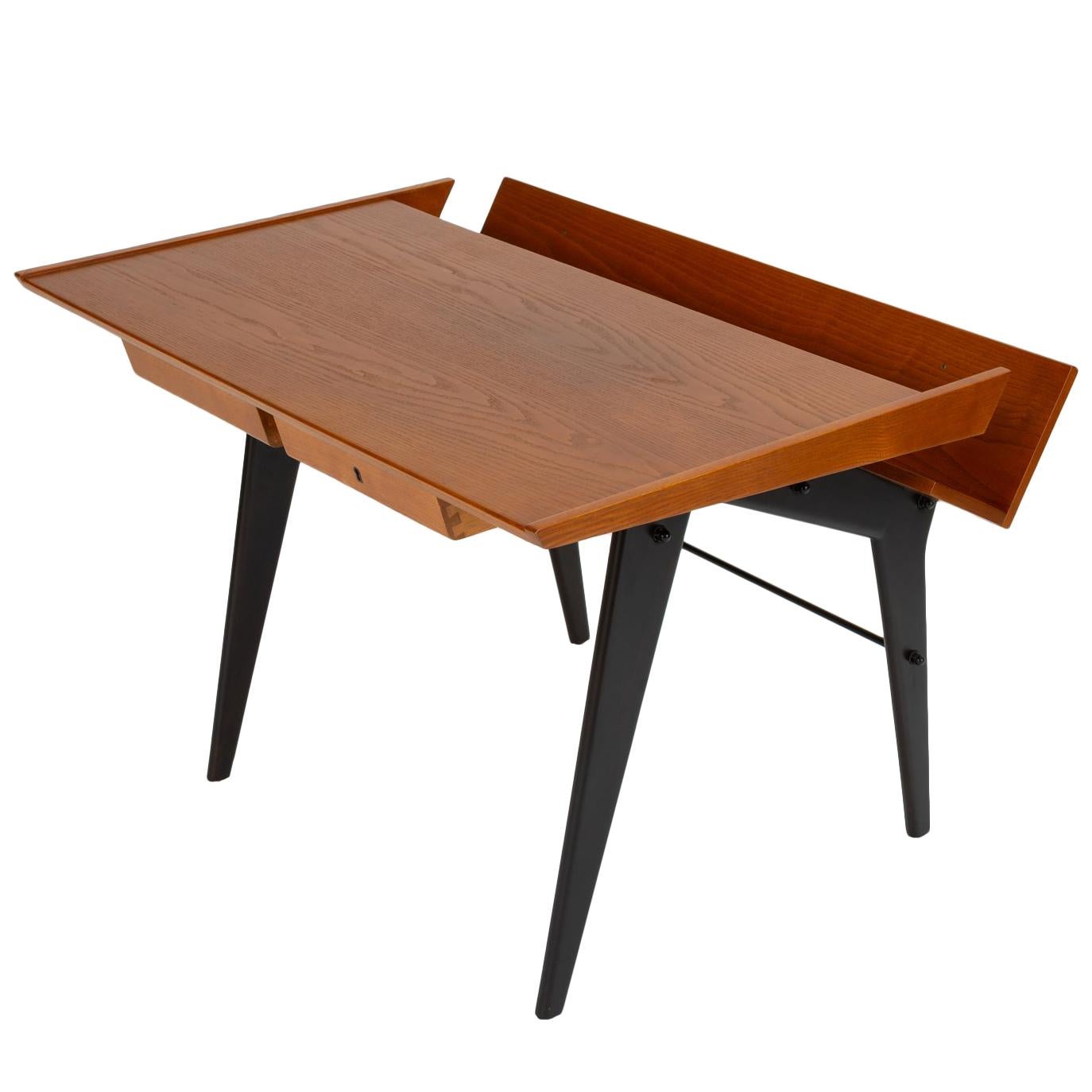 Oak Desk with Integrated Shelf and Ebonized Legs by Hartmut Lohmeyer