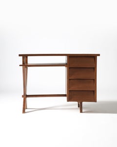Oak Desk with Saber Legs and Three Drawers, France, c. 1950