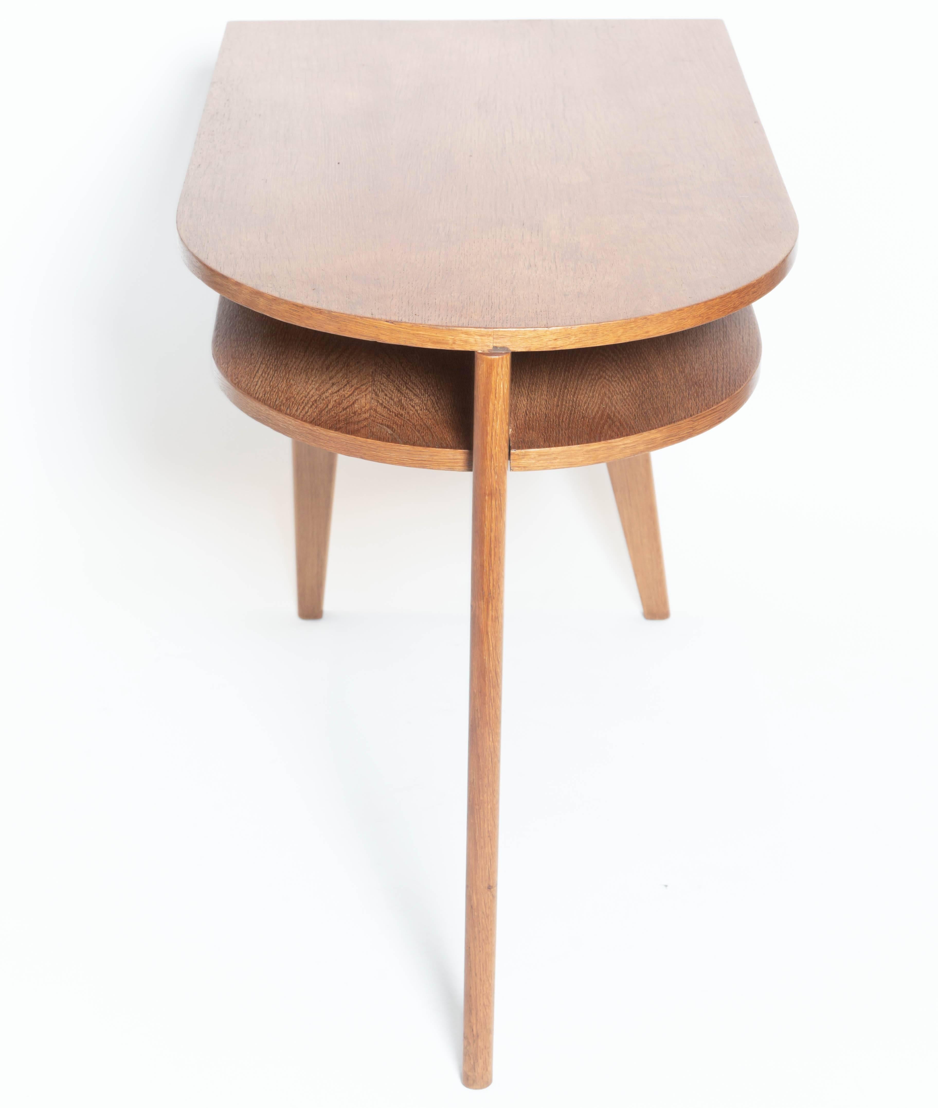 French Oak Tripod Desk in the Manner of Jacques Adnet, France, c. 1950s