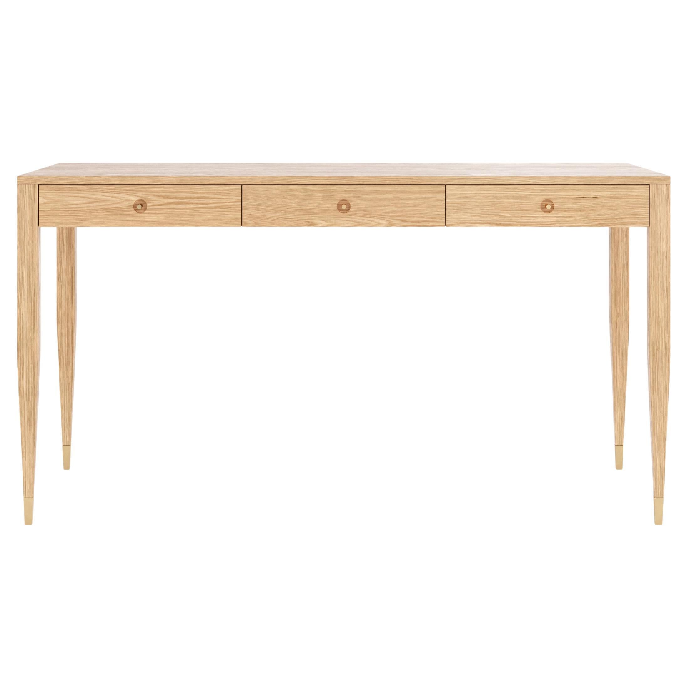 Oak desk with three solid oak drawers in mid century modern style