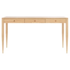 Oak desk with three solid oak drawers in mid century modern style