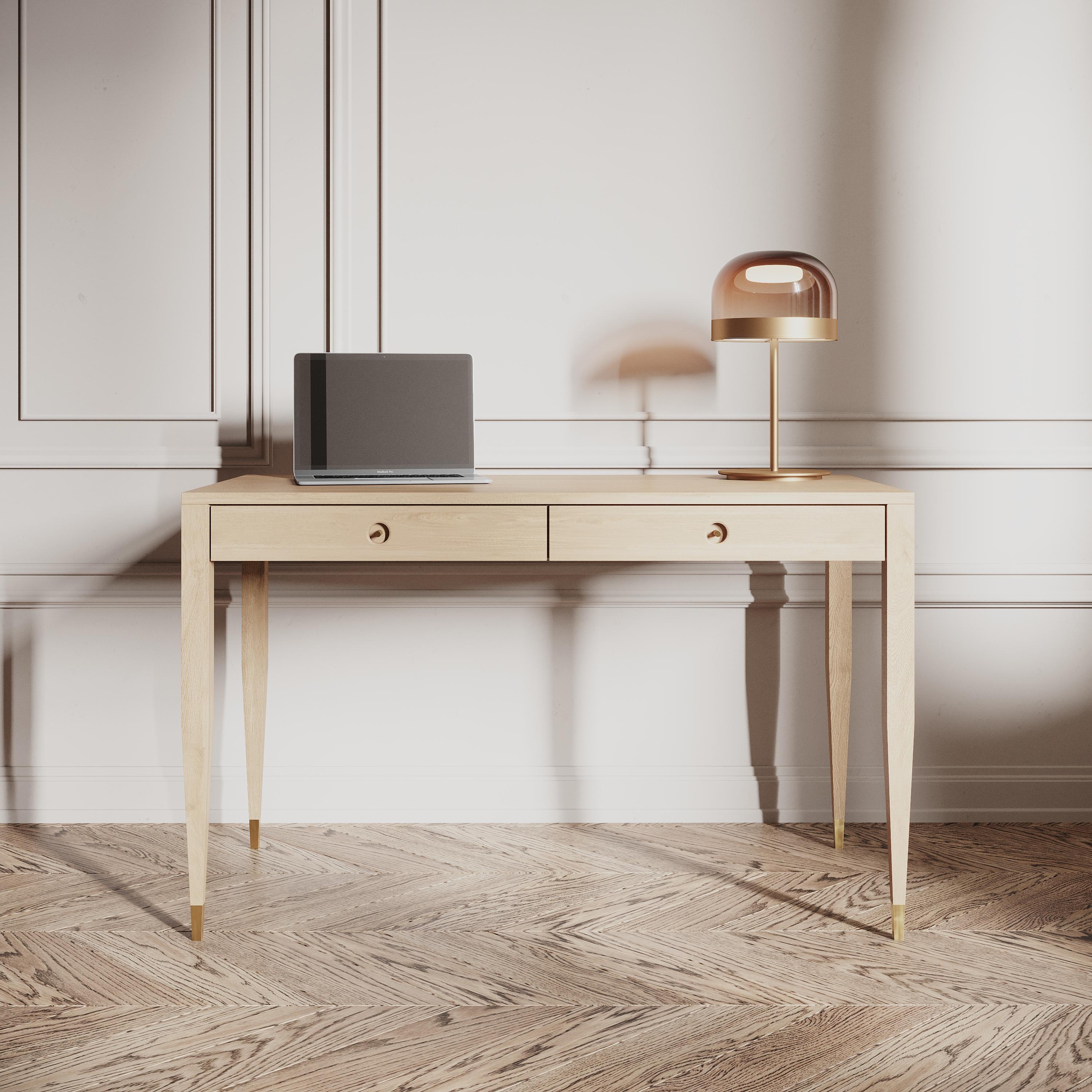 European Oak desk with two solid walnut drawers in mid-century modern style For Sale