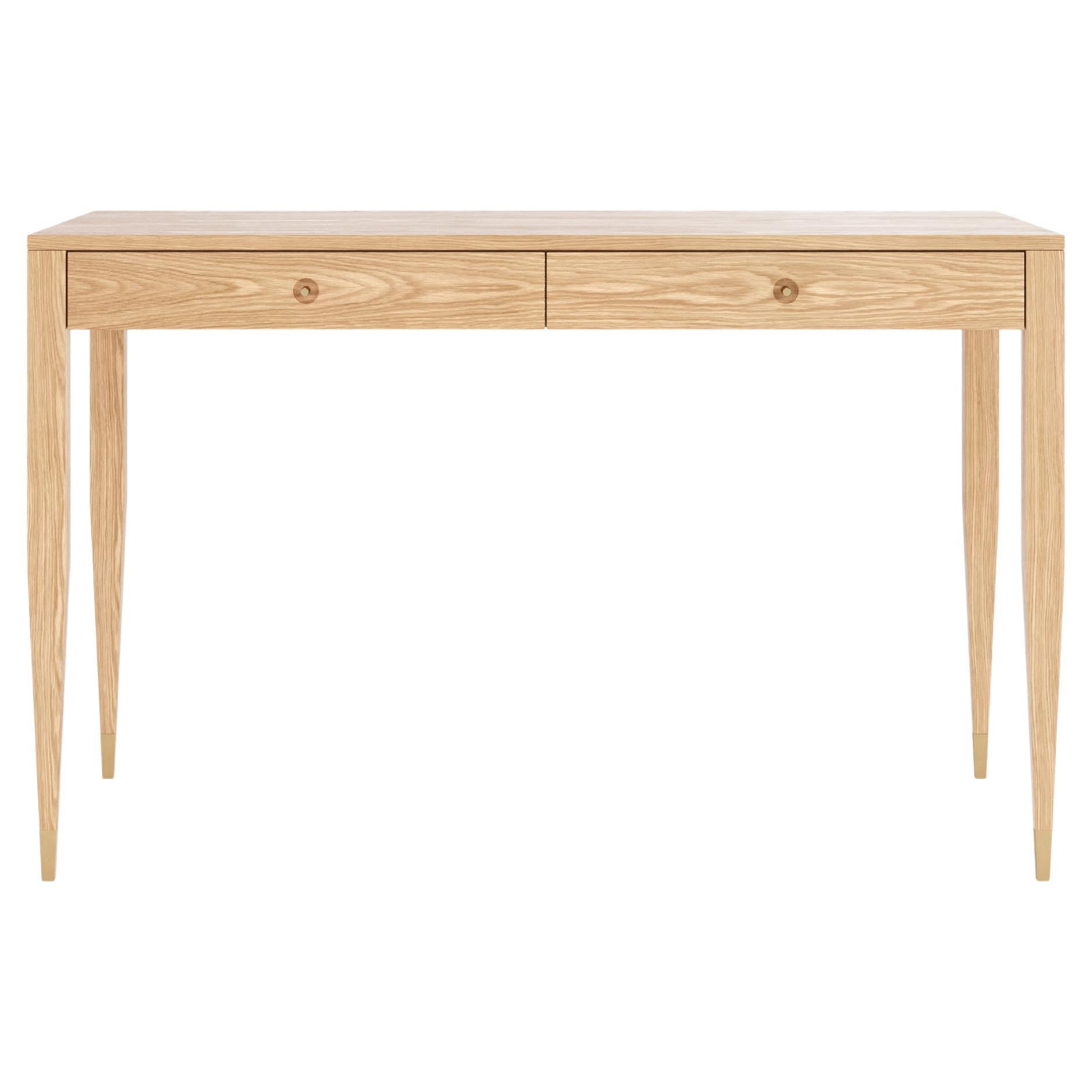Oak desk with two solid walnut drawers in mid-century modern style