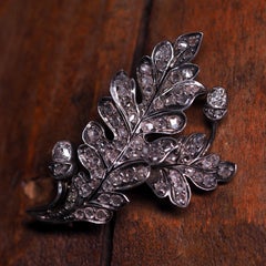 Oak Diamond Brooch Mid-Victorian Gold Silver Old Mined Cut Diamonds Gift wedding