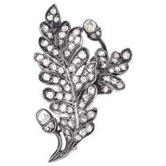 Oak Diamond Brooch Mid-Victorian Gold Silver Old Mined Cut Diamonds Gift wedding