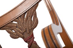 Oak Dining Chair with Armrests with Decorative Ears of Wheat Handcarved in Italy