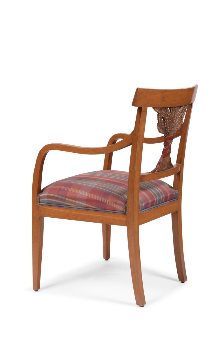 Italian Oak Dining Chair with Armrests with Decorative Ears of Wheat Handcarved in Italy For Sale
