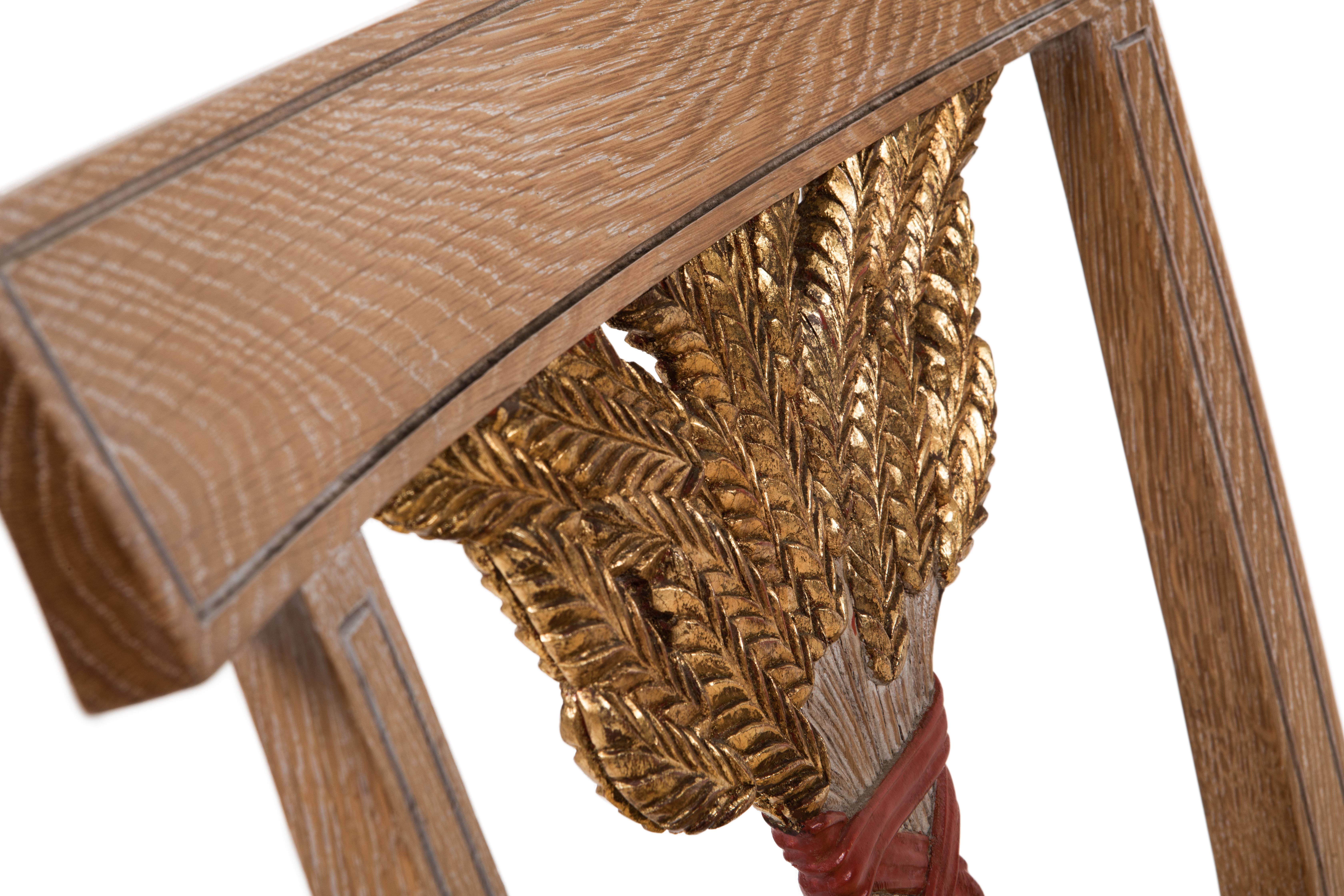 Hand-Carved Oak Dining Chair with Armrests with Decorative Ears of Wheat Handcarved in Italy For Sale