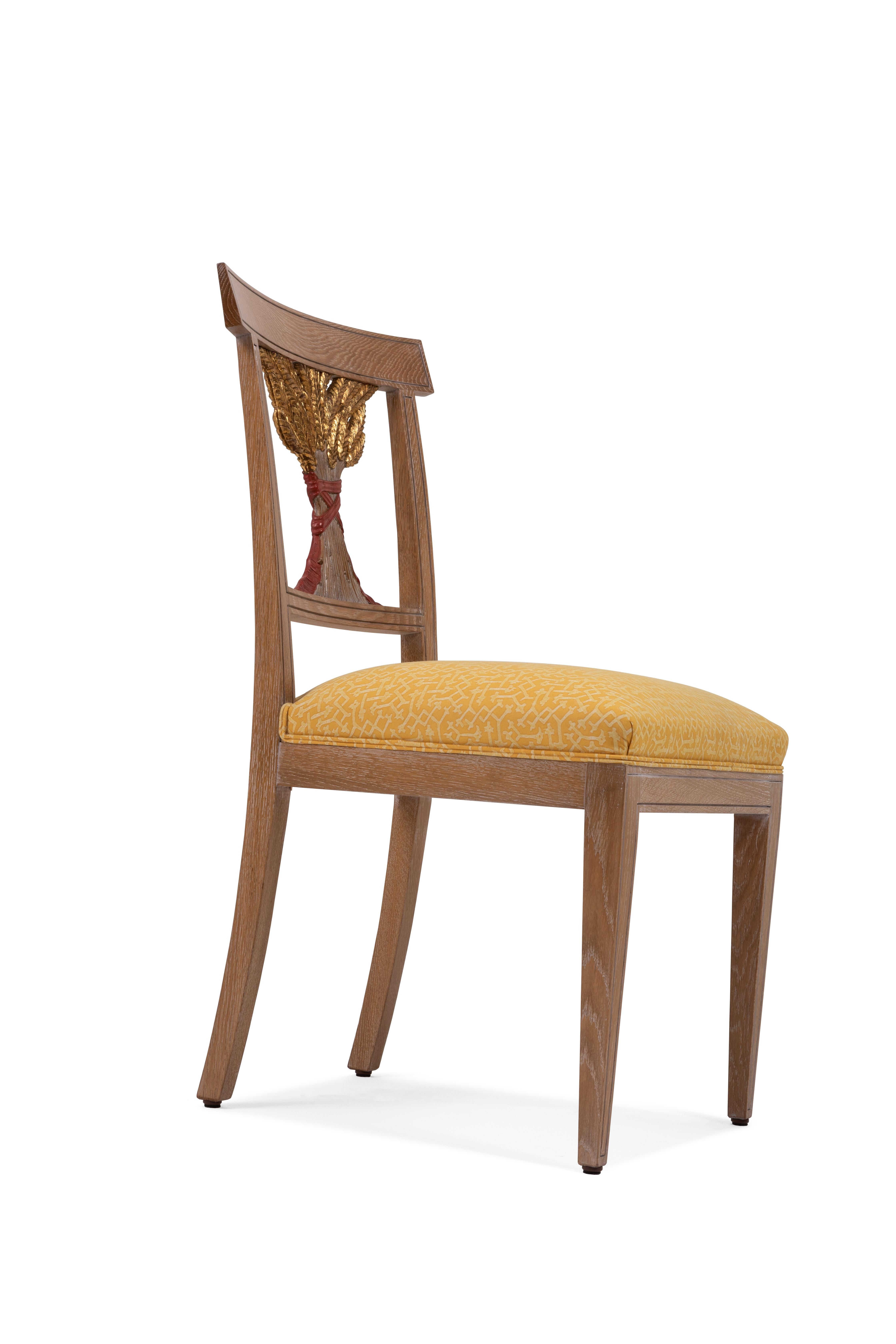 Empire Oak Dining Chair with Decorative Ears of Wheat Hand Carved, Made in Italy For Sale