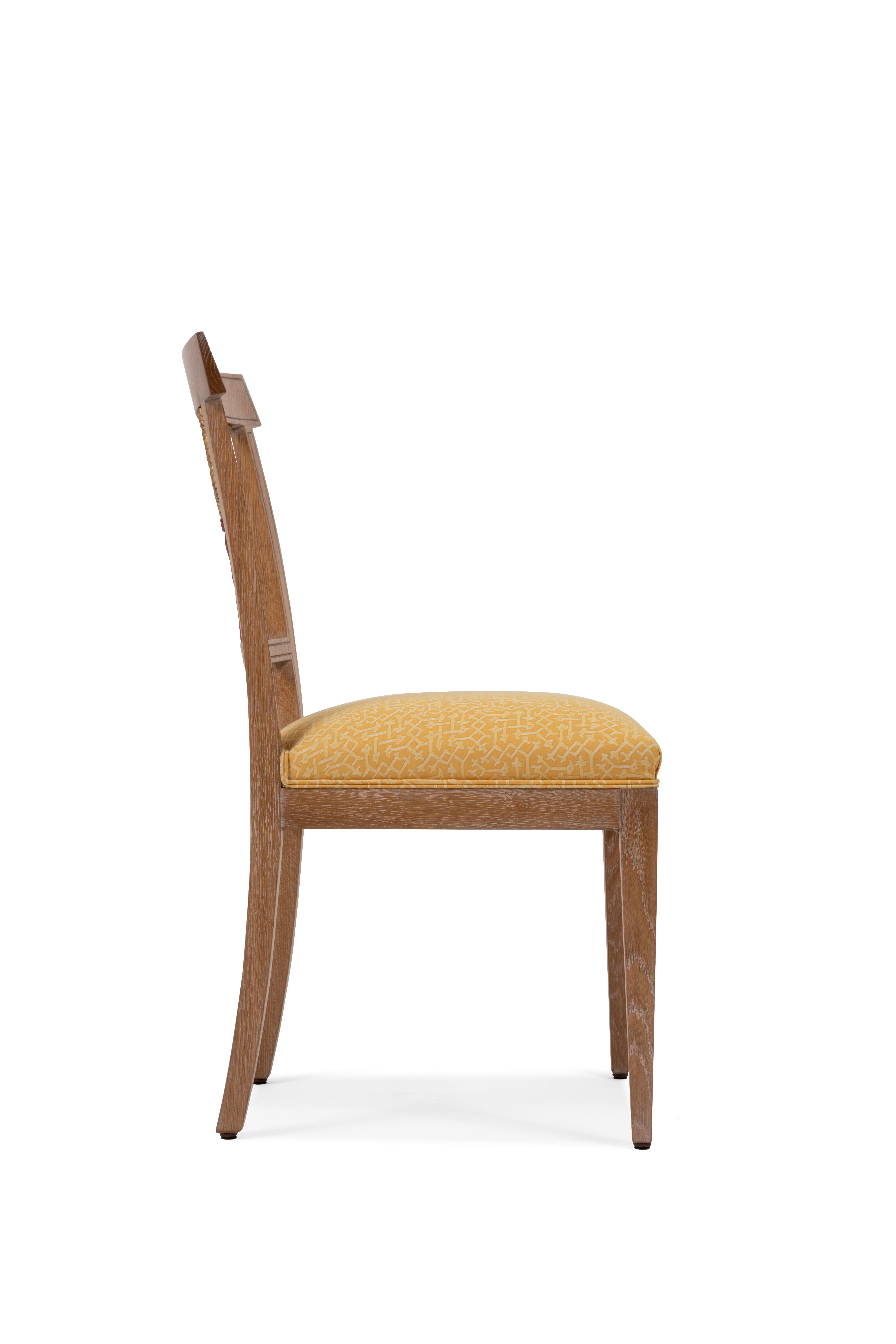 Italian Oak Dining Chair with Decorative Ears of Wheat Hand Carved, Made in Italy For Sale