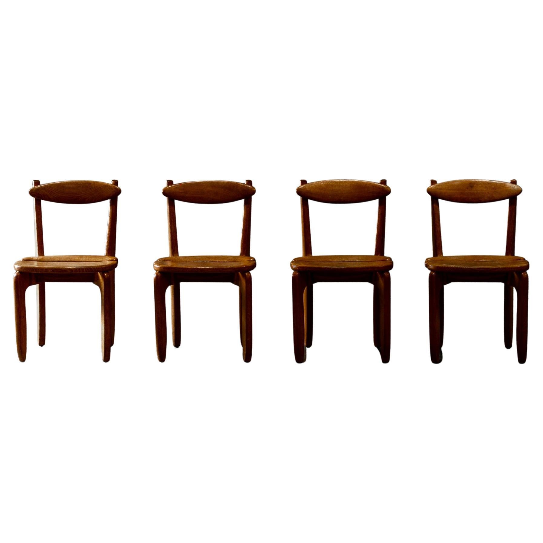 Oak Dining Chairs by Guillerme et Chambron
