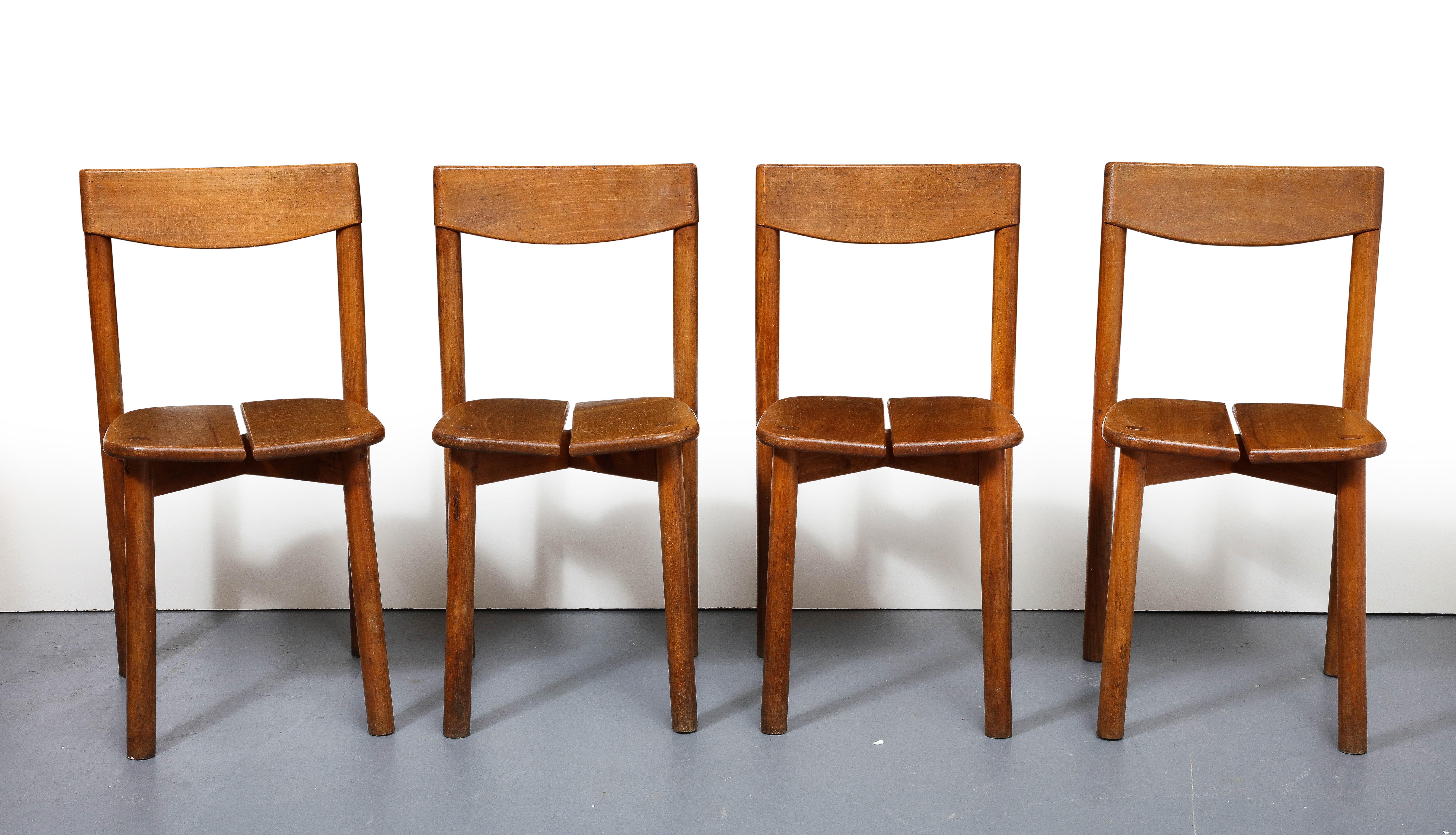 Oak Dining Chairs by Pierre Gautier-Delaye, France, circa 1950s For Sale 5