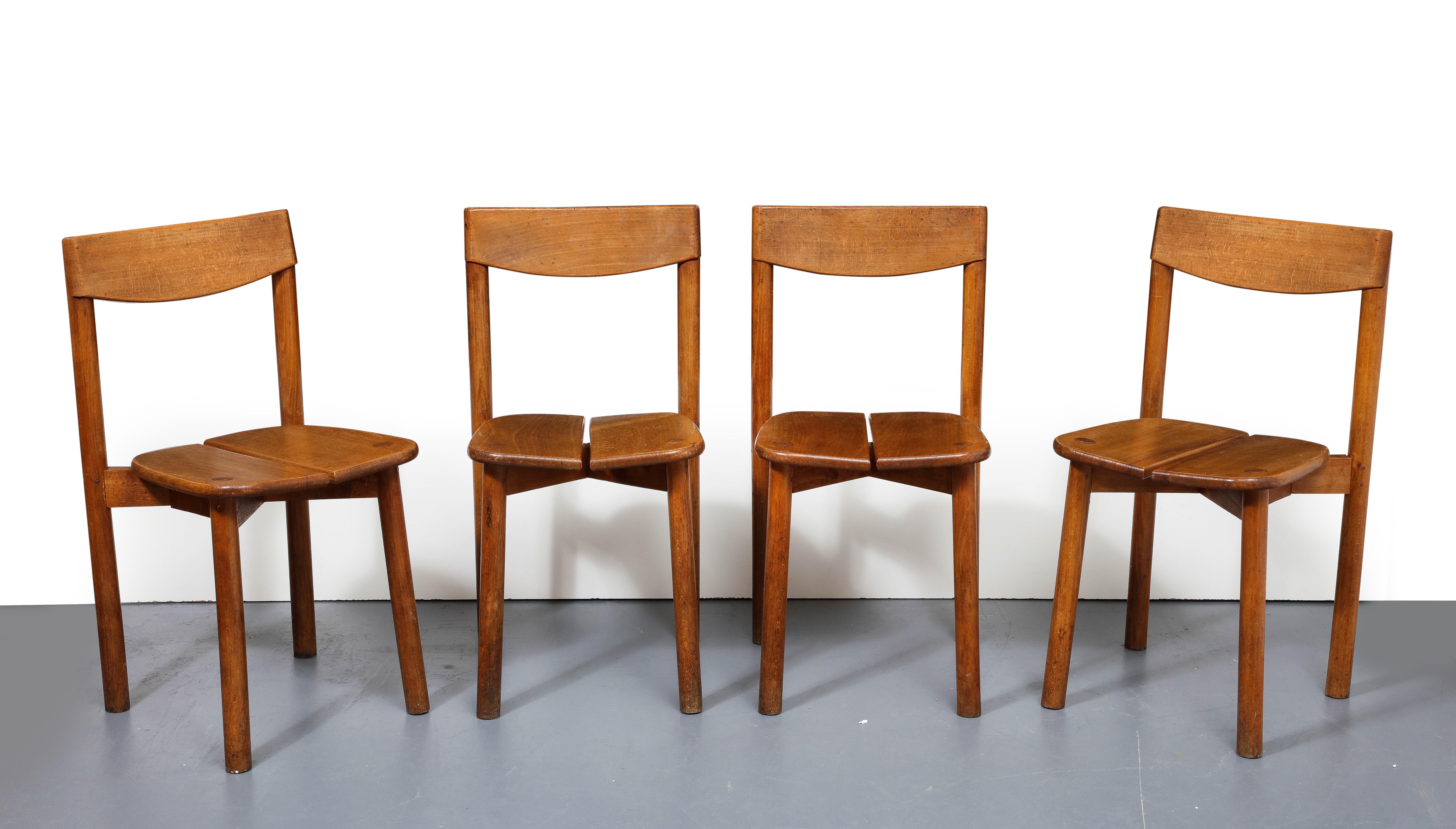 Oak Dining Chairs by Pierre Gautier-Delaye, France, circa 1950s For Sale 6