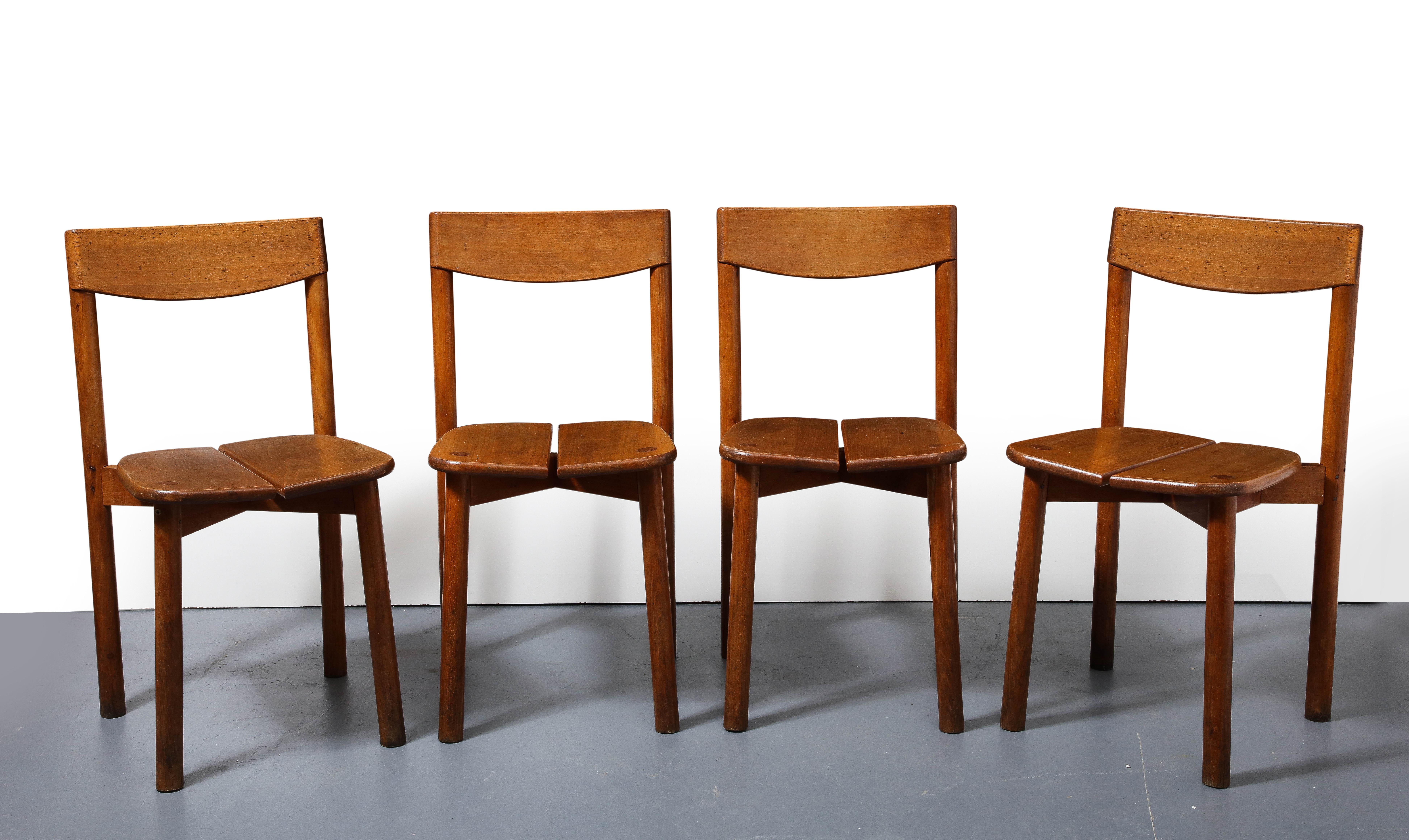 French Oak Dining Chairs by Pierre Gautier-Delaye, France, circa 1950s For Sale